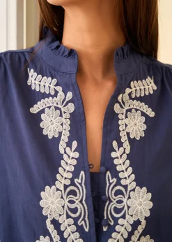Shop Motus Boutique Blouse Roma MarineEcru-BlouseRoma