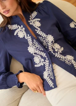 Shop Motus Boutique Blouse Roma MarineEcru-BlouseRoma