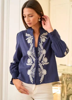 Shop Motus Boutique Blouse Roma MarineEcru-BlouseRoma