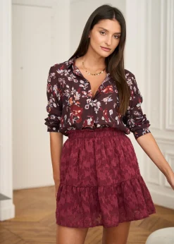 New Motus Boutique Jupe Lou FleuriFondBordeaux-JupeLou